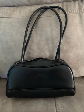 Lacoste Lora  Black Leather Double-Handle Shoulder Bag